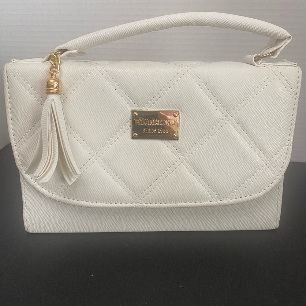 White Quilted Clutch with Tassel